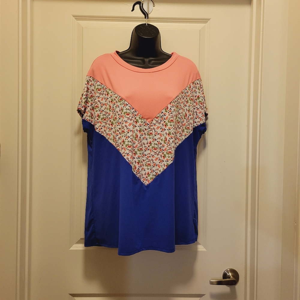 Pink-White Floral-Blue Boutique Blouse